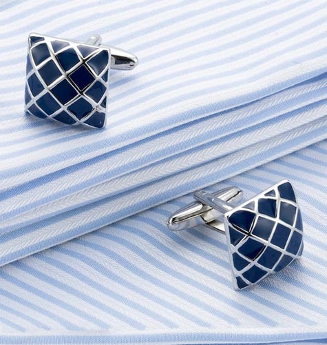 Navy Blue & Silver-Toned Square Cufflinks